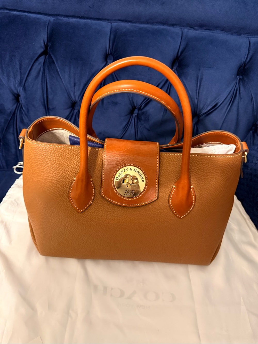 Dooney & Bourke Turn lock pebble Leather Satchel with Gold Medallion hardware